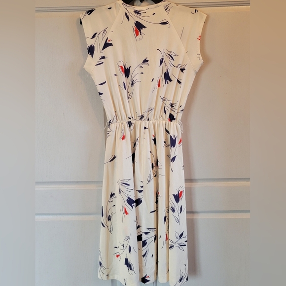 Vintage Cream Red Navy Floral Print Swing Dress - Picture 3 of 5